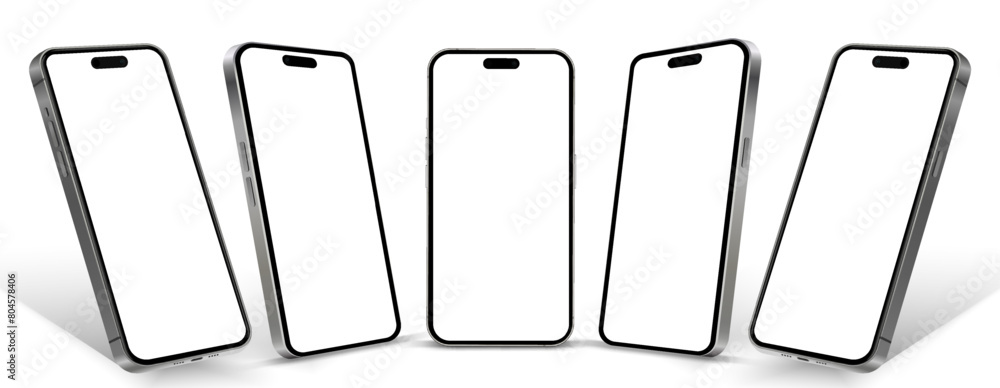 Leinwandbilder Realistic smartphone mockup. Mobile phone vector with isolated on white background. Device front view. 3D mobile phone with shadow. Realistic, high quality smart phone mockup for ui ux presentation.
