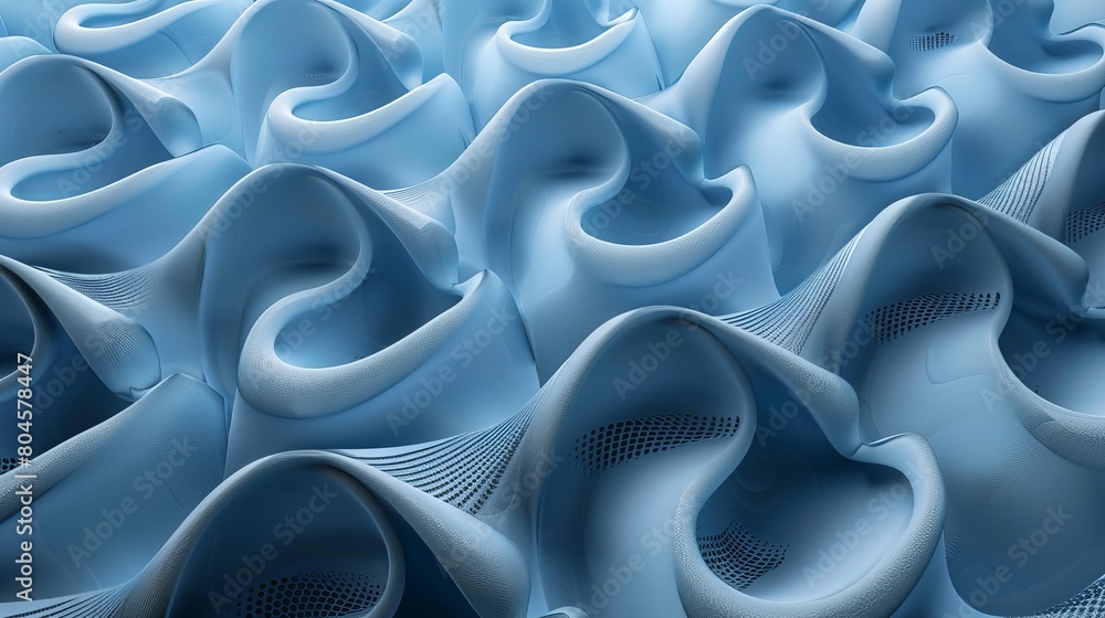 Poster three-dimensional rendering displaying a blue wavy pattern.