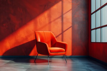 Orange Chair Against Red Wall
