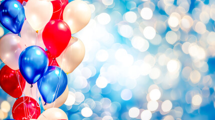 Red, white, and blue balloons cluster against sparkling background, perfectly capturing festive spirit of American holidays and patriotic celebrations