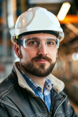 Close-up of engineer with safety helmet