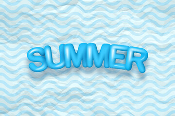 Hello Summer poster. 3d text SUMMER on blue waves background