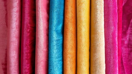 Vibrant assortment of colorful velour textile samples, providing a textured fabric background.