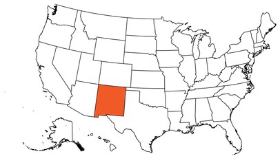 The outline of the US map with state borders. The US state of New Mexico