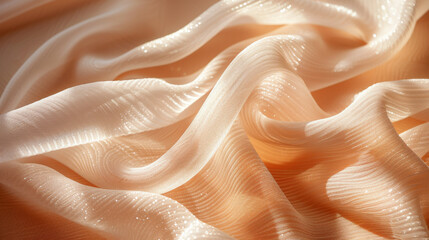 Close-up of a wavy, translucent fabric with sparkling dewdrops