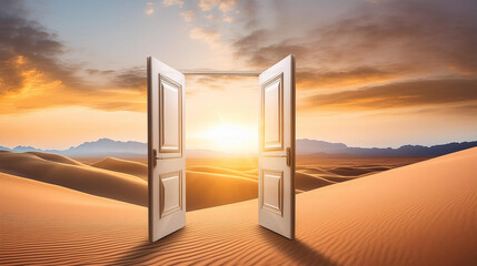 Open door in the desert signifying opportunity and the benefits of an open mind