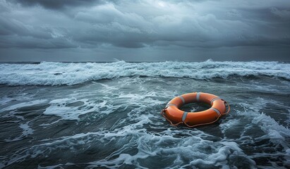 Obraz premium Floating life preserver on body of water