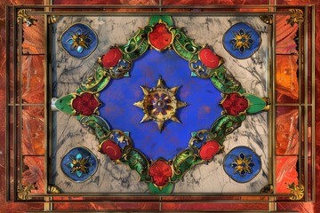 Obraz premium Lavish antique baroque, barocco ornate marble ceiling frame non linear reformation design. elaborate ceiling with intricate accents depicting classic elegance and architectural beauty
