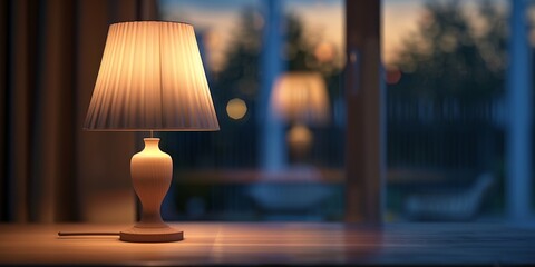lamp on a wooden bedside table in the bedroom Generative AI
