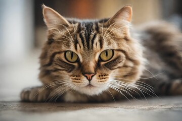 portrait of cute cat laying on the floor. selective focus point.