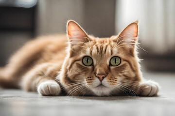 portrait of cute cat laying on the floor. selective focus point.