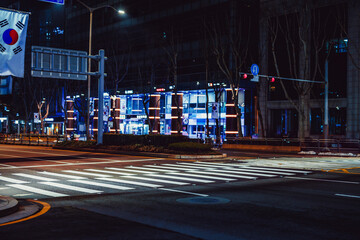 Crosswalk in Seoul at night, South Korea