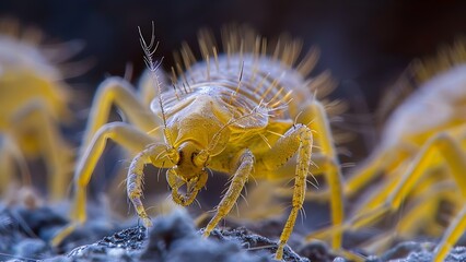 Closeup of dust mite on bed highlights need for clean sleeping environment. Concept Dust Mites, Closeup Photography, Bed Hygiene, Indoor Allergens - obrazy, fototapety, plakaty