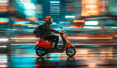 Person riding scooter on city street