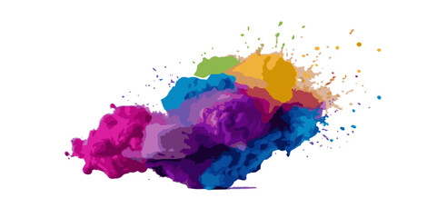 Vector watercolor rainbow multicolor splatter design background. Multicolored rainbow explosion of cloud powder paint holi decoration isolated on transparent background.
