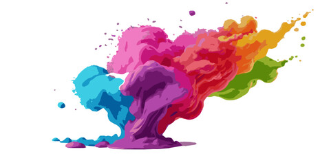 Vector watercolor rainbow multicolor splatter design background. Multicolored rainbow explosion of cloud powder paint holi decoration isolated on transparent background.