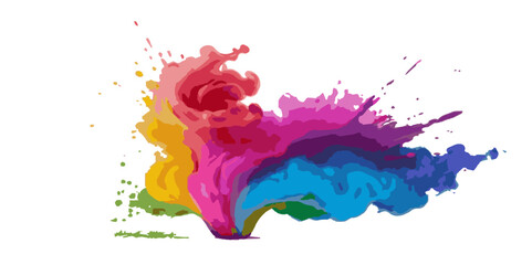 Vector watercolor rainbow multicolor splatter design background. Multicolored rainbow explosion of cloud powder paint holi decoration isolated on transparent background.