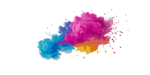 Vector colorful vibrant rainbow, smoke and cloud holi paint color powder explosion with bright colors isolated  on transparent background. Multicolored explosion of rainbow powder paint holi festival 