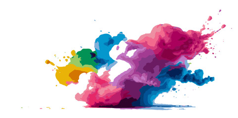 Colorful smoke rainbow painted holi fog festival background. Colorful rainbow paint color smoke cloud explosion isolated on transparent background.