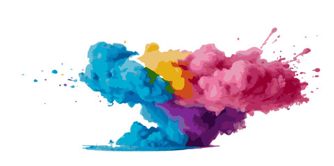 Vector abstract colorful rainbow holi paint and colorful cloud smoke powder explosion isolated on transparent wide panorama background.