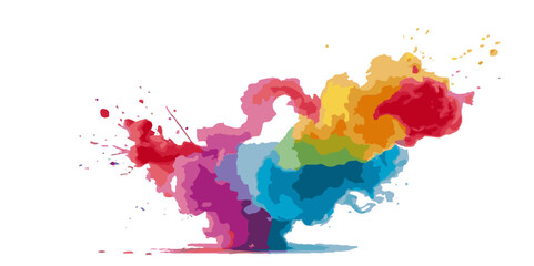 Vector abstract colorful rainbow holi paint and colorful cloud smoke powder explosion isolated on transparent wide panorama background.