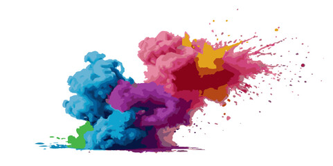 Vector abstract colorful rainbow holi paint and colorful cloud smoke powder explosion isolated on transparent wide panorama background.