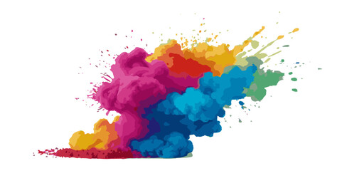 Vector abstract colorful rainbow holi paint and colorful cloud smoke powder explosion isolated on transparent wide panorama background.