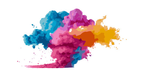Vector abstract colorful rainbow holi paint and colorful cloud smoke powder explosion isolated on transparent wide panorama background.
