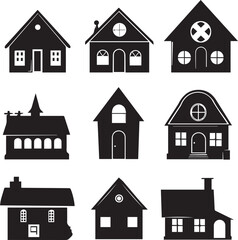 House icons set on white background 