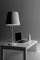 laptop tablet lamp on the table. Generative AI,