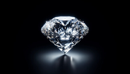 A glowing diamond in extreme close-up, emphasizing the geometric precision of its facets. The background is completely black to enhance the contrast and highlight the natural sparkle of the diamond. I