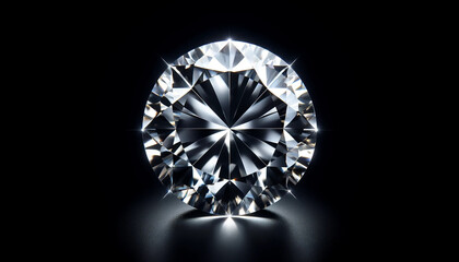 A glowing diamond in extreme close-up, emphasizing the geometric precision of its facets. The background is completely black to enhance the contrast and highlight the natural sparkle of the diamond. I