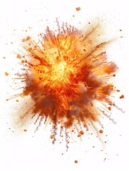 A large explosion is depicted in the image, with a bright orange fire