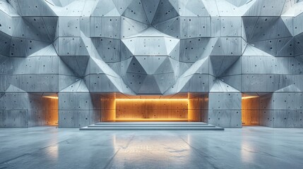 This image showcases a strong geometric design within a concrete architectural structure, exuding a bold futuristic vibe