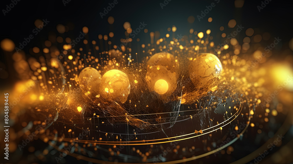 Aufkleber Abstract technology burst with glowing wires and particles in motion. Technology and science dynamic background.
