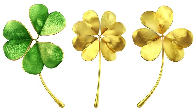 set of green and gold clover leaves - symbols of good luck and prosperity