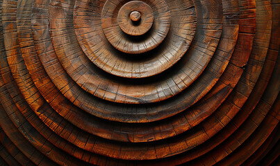 An intricate spiral sculpture crafted from layered wooden cross-sections. Generate AI