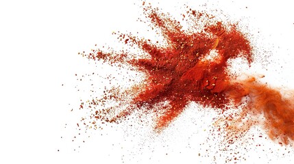 Explosive explosion of red chili powder on white background