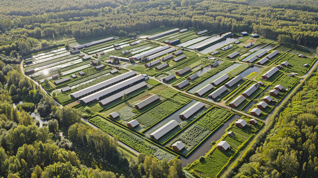 Aerial view of poultry farm