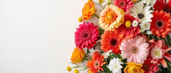 A bouquet of flowers in a vase on a white background