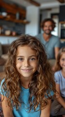 Obraz premium A young girl sitting on the floor with her back to camera, AI