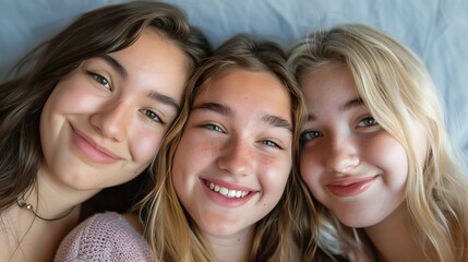 Joyful Teenage Girls Taking a Selfie Together in a Studio
