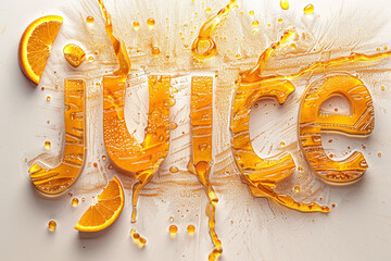 Juice lettering on white background, natural fresh orange juicy font, summertime healthy concept