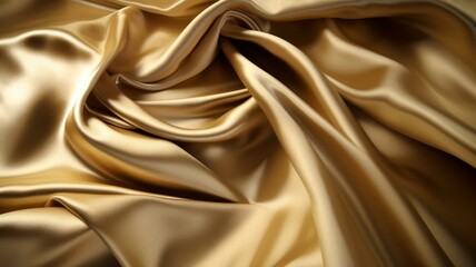 Luxurious gold satin fabric flowing with smooth waves, high-end fashion, interior design ads, or trendy aesthetics. Rich, elegant texture