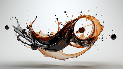Chacolate Syrup Spilling Over Whie Canvas in Japanese Style on White Background