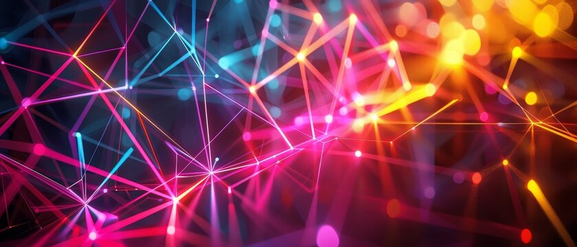 A dynamic arrangement of intersecting lines in bold neon colors 