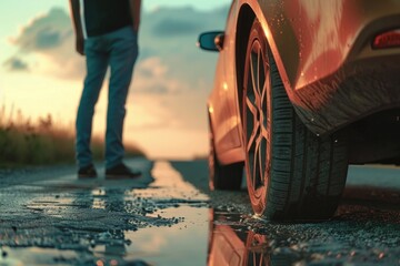 Man Stranded on Side of Road with Broken Down Car - Roadside Assistance, Vehicle Insurance advert