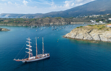 a schooner from the air in Cadaques