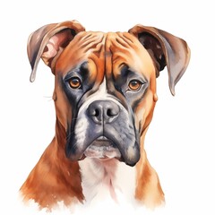 Boxer. Boxer dog clipart. Watercolor illustration. Generative AI. Detailed illustration.
