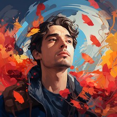 Fashion portrait of a handsome young man in sunglasses. Vector illustration.
